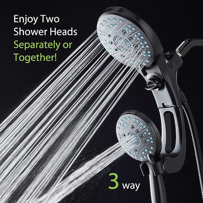 AquaCare 50-mode High Pressure Shower Head Combo with Arm & Dual Power Wash | Hygienic Jets, 2-mode Handheld Power Wash for Tub, Tile & Pets, Long 6 ft. Stainless Steel Hose, Extra Wall Bracket / Bronze