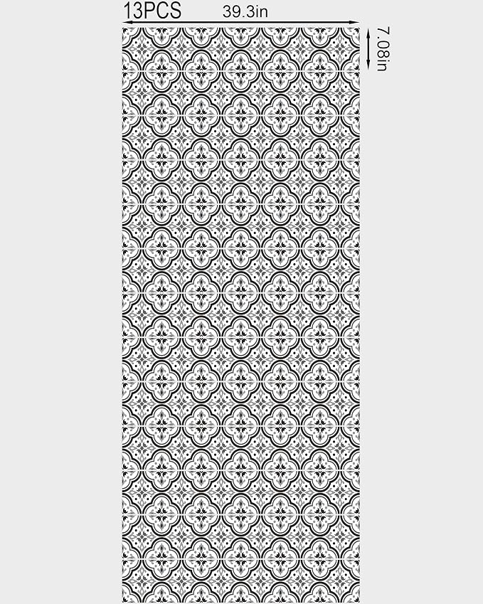 FLFK Stair Riser Decals - Black Patterns Stair Stickers Murals Peel and Stick Self-Adhesive for Home Decor, 39.3" W x 7.08" H x 13Pcs