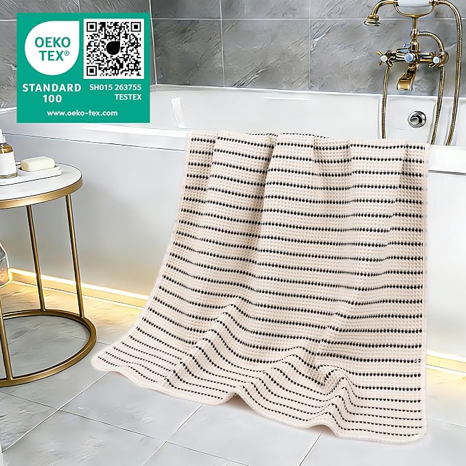POLYTE 430 GSM Poly Blend Microfiber Quick Dry Waffle Bath Towel, 30x60 in | 4 Pack, Oversize, Lint Free, Body Towel