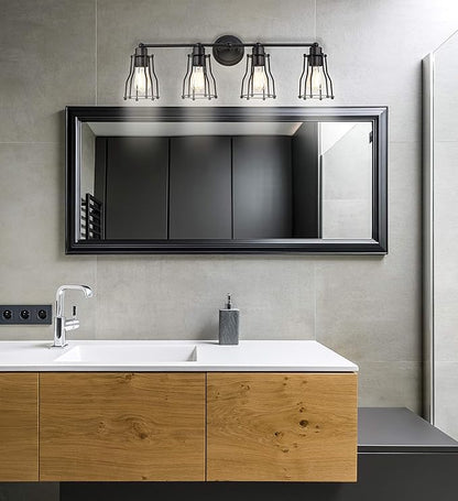 JONATHAN Y 29.5" Oil Rubbed Bronze Modern Industrial Metal Vanity Light, Bathroom Sconce for Mirror, Reversible 4-Light Wall Lamp with Metal Cage Shade for Hallway, LED Bulb Included (JYL7422A)