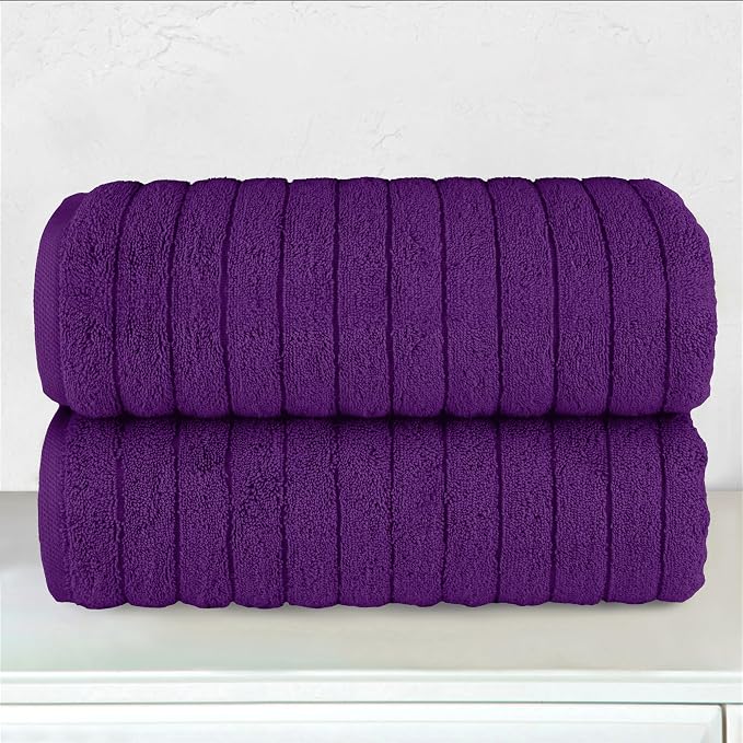 Elegant Comfort 100% Turkish Cotton Corduroy Ribbed Luxury Soft 2 Pack Bath Towels 27 x 54 Inch - Ultra Plush, Absorbent, Quick Dry, Hotel Spa Quality Towels for Bathroom Essentials, Purple