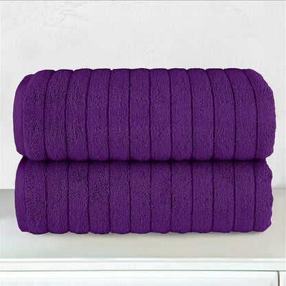 Elegant Comfort 100% Turkish Cotton Corduroy Ribbed Luxury Soft 2 Pack Bath Towels 27 x 54 Inch - Ultra Plush, Absorbent, Quick Dry, Hotel Spa Quality Towels for Bathroom Essentials, Purple