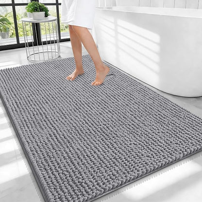 OLANLY Thick Chenille Large Bathroom Rugs 40x32, Absorbent Bath Mat, Grey | Soft Bath Rugs, Rubber Backing, Machine Wash Dry, Bath Mats for Bathroom, Tub and Shower, Home Decor Accessories