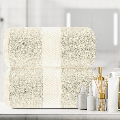White Classic Luxury Soft Ivory Bath Sheet Towels - 650 GSM Cotton Luxury Bath Towels Extra Large 35x70 | Highly Absorbent and Quick Dry | Hotel Collection Extra Large Bath Towels Oversized, 2 Pack