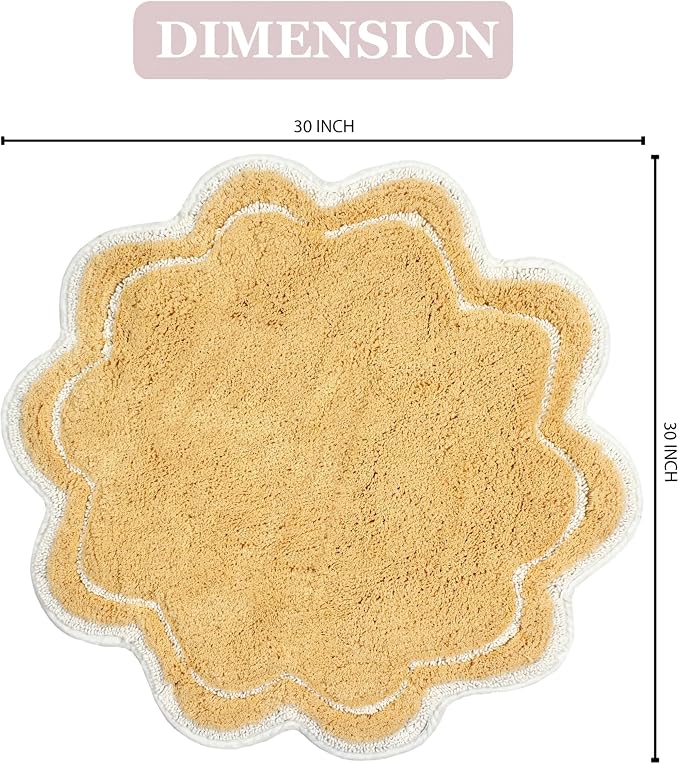 Home Weavers Allure Collection 100% Cotton Tufted Round Shape Bathroom Rug, Soft and Absorbent Bath Rugs, Non-Slip Bath Carpet, Machine Wash Dry Bath Mats for Bathroom Floor, 30" Round, Yellow