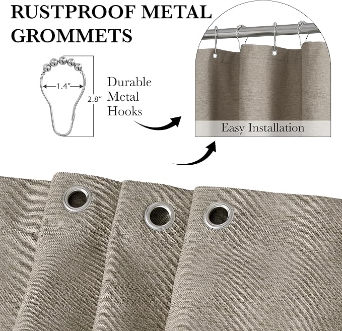 KGORGE Scalloped Shower Curtain with 12 Metal Hooks for Bathroom, Waterproof Privacy Linen Heavy Duty Cute Washable Shower Curtain Set for Bathtub Hotel Decor, Khaki, 72 x 72 inches