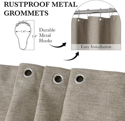 KGORGE Scalloped Shower Curtain with 12 Metal Hooks for Bathroom, Waterproof Privacy Linen Heavy Duty Cute Washable Shower Curtain Set for Bathtub Hotel Decor, Khaki, 72 x 72 inches