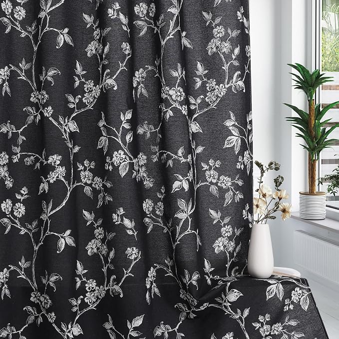 MitoVilla Extra Long Cotton Floral Shower Curtain for Bathroom,72 x 84 | Extra Long BoHo Cottagecore Spring Shower Curtains, Modern Farmhouse Country Plant Leaves Bathroom Décor, 72 x 84