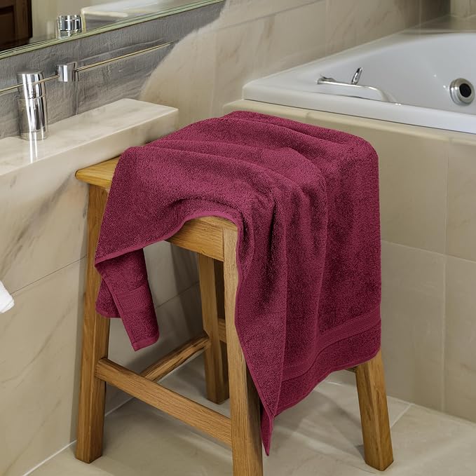 Large Bath Towels Set of 6 – 100% Cotton Terry – 24" x 50" – Quick Dry, Soft & Highly Absorbent – Burgundy Towels for Bathroom, Gym, Spa, Pool & Daily Use