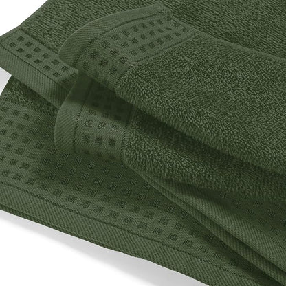GLAMBURG Ultra Soft 3 Pack Cotton Towel Set, Contains a Bath Towel 28x55 inch, a Hand Towel 16x24 inch & a Wash Coth 12x12 inch, Ideal Everyday use, Compact & Lightweight - Olive Green