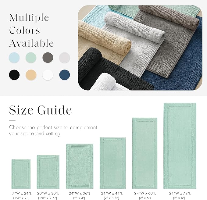 Madison Park Splendor Reversible 100% Cotton Bath Rug, 20 x 30, Green | Tufted Bathroom Mat, 3000 GSM, Hotel Quality, Luxurious Plush, Medium Pile, Absorbent, Quick Dry, OEKO-TEX, Shower Room Décor