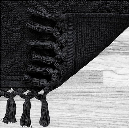 Jean Pierre – Ricardo Bath Mats, Set of 2 Woven Fringe Bathroom Rugs, 100% Cotton, Premium Bathroom Decor - Measures 17" x 31" and 21” x 41”- Black