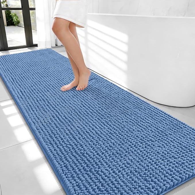 OLANLY Thick Chenille Bathroom Runner Rugs Mats 70x24, Cornflower Blue | Soft Absorbent Bath Rugs, Rubber Backing, Machine Wash Dry, Bath Mats for Bathroom, Tub and Shower, Home Decor Accessories