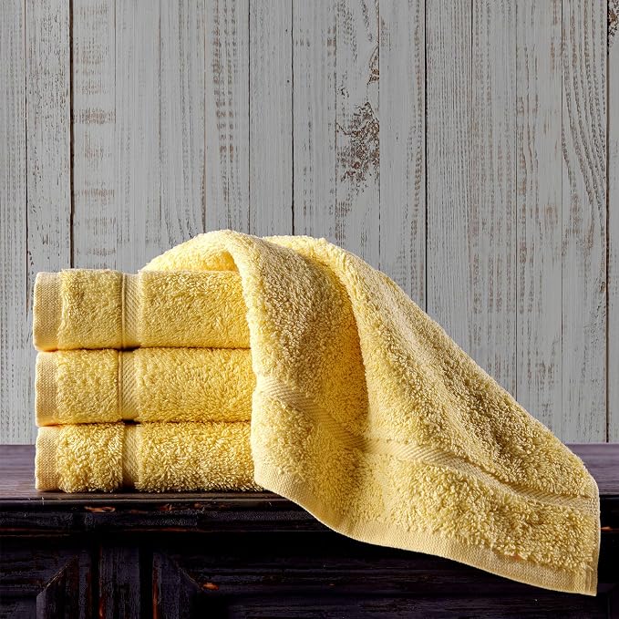 Hawmam Linen Luxury Cotton Washcloths 13x13 Inch - Large Hotel Spa Bathroom Face Towel | 12 Pack | Yellow