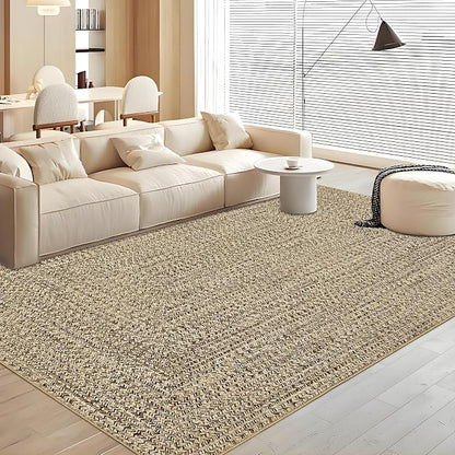 Washable Area Rug 10x13 Modern Braided Print for Living Room, Bedroom, Farmhouse - Soft Large Non-Slip Throw Carpet, Stain Resistant for Nursery, Dining Room 10'x13' Natural