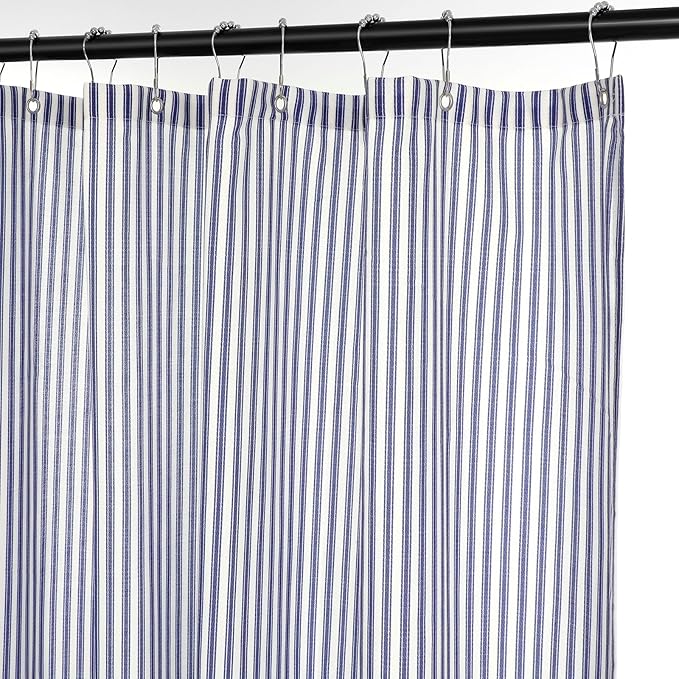 Stripe Cotton Toile Shower Curtain Ticking Stripes Woven Print Curtain Bathroom Decor for Traditional and Contemporary Style Kitchen Bath Home(Navy Blue and White,72 x 84 Inches,Stripe)