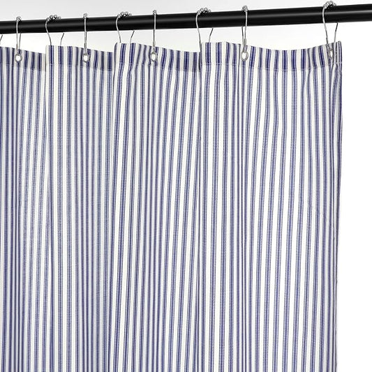 Stripe Cotton Toile Shower Curtain Ticking Stripes Woven Print Curtain Bathroom Decor for Traditional and Contemporary Style Kitchen Bath Home(Navy Blue and White,72 x 84 Inches,Stripe)
