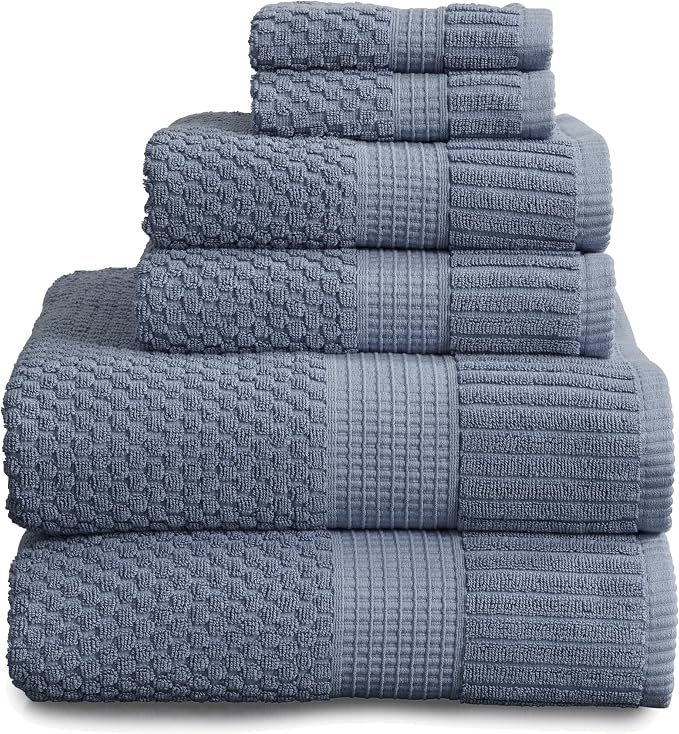100% Cotton 6 Piece Bath Towel Set | Blue Towels | Oeko‑TEX Standard 100 | Soft & Absorbent, Quick‑Dry | Trinity Collection - Flint Stone
