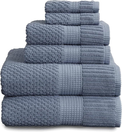 100% Cotton 6 Piece Bath Towel Set | Blue Towels | Oeko‑TEX Standard 100 | Soft & Absorbent, Quick‑Dry | Trinity Collection - Flint Stone
