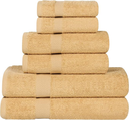 Superior 18-Piece Cotton Assorted Towel Set, Includes 8 Face Towel, 6 Hand, and 4 Bath Towels, Home, Bathroom, Guest Bath Essentials, Quick Dry, Absorbent, Franklin Collection - Gold
