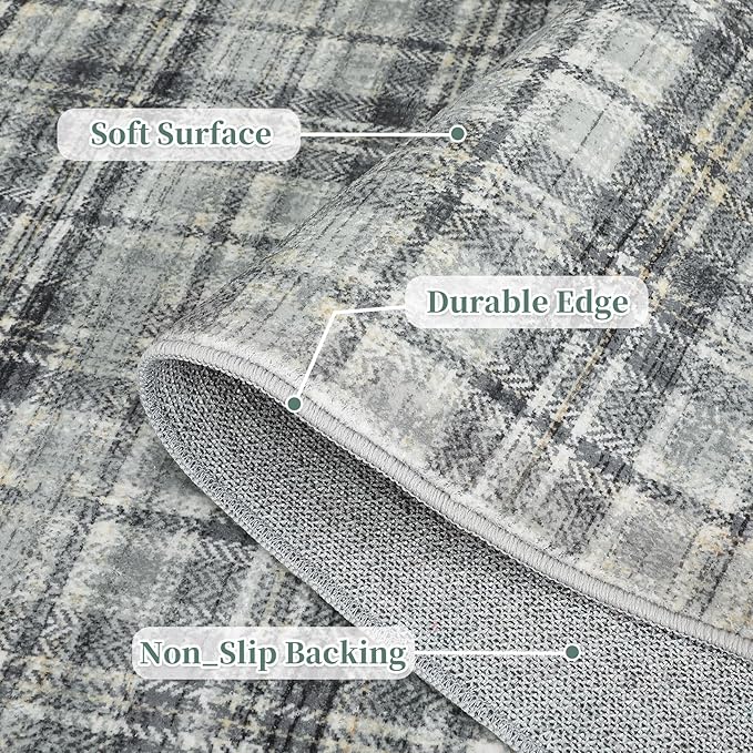 Washable Rugs 10 x 13 Rug for Living Room Soft Bedroom Rug Modern Plaid Large Area Rug Non Shedding Non Slip Throw Rugs Stain Resistant Carpet for Dining Room Nursery 10'x13' Greenish Grey