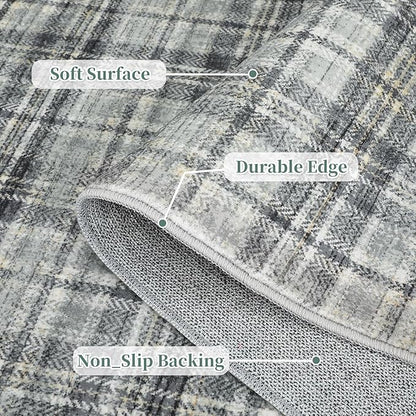 Washable Rugs 10 x 13 Rug for Living Room Soft Bedroom Rug Modern Plaid Large Area Rug Non Shedding Non Slip Throw Rugs Stain Resistant Carpet for Dining Room Nursery 10'x13' Greenish Grey