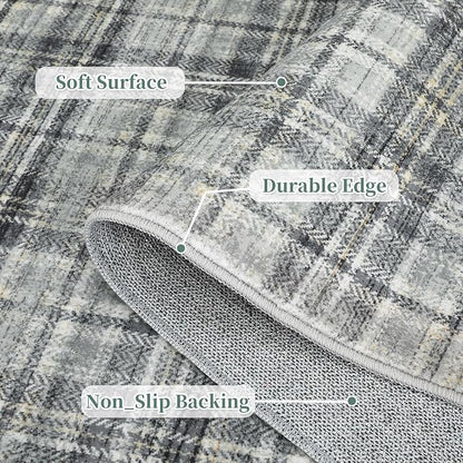 Washable Rugs 9 x 12 Rug for Living Room Soft Bedroom Rug Modern Plaid Large Area Rug Non Shedding Non Slip Throw Rugs Stain Resistant Carpet for Dining Room Nursery 9'x12' Greenish Grey