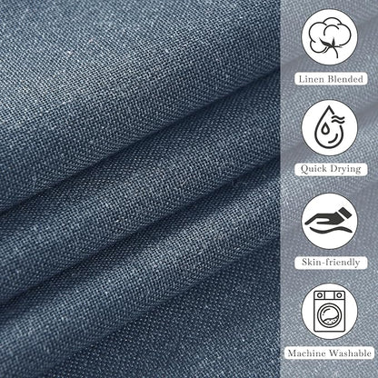 KGORGE Linen Fabric Shower Curtain Sets for Bathroom-Button Hole Waterproof Lightweight Washable Privacy Shower Curtains for Bathtub with 12 Metal Hooks, W72 x L84 inches, Navy Blue, 1 Panel