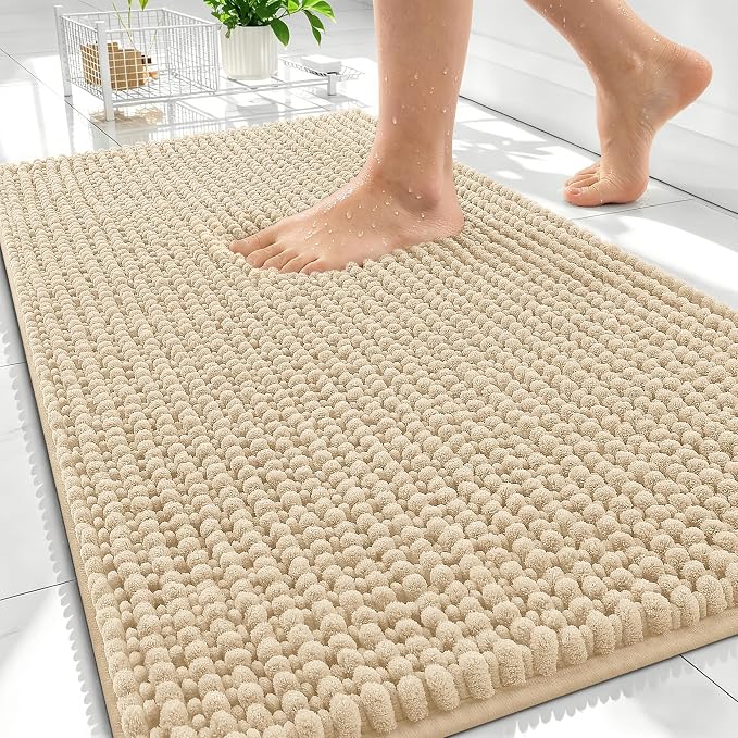 OLANLY Thick Chenille Bathroom Rugs 30x20, Soft Absorbent Bath Mat, Beige | Bath Rugs, Rubber Backing, Machine Wash Dry, Bath Mats for Bathroom Floor, Tub and Shower, Home Decor Accessories