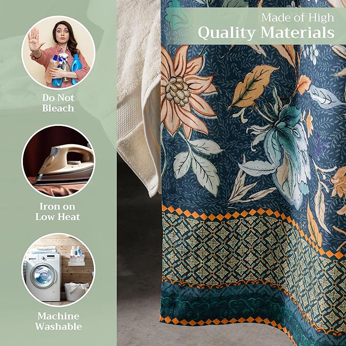 Maison d' Hermine Shower Curtain 100% Cotton One Panel 70"x72" Washable Fabric Shower Curtains for Bathroom, Easy Hanging with 12 Button Holes - Home Spa Easter Gifts (Luxury Loft - Dark Teal)