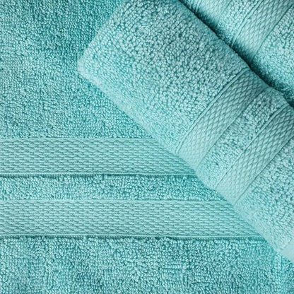 Superior Ultra-Soft Cotton Bath Towel Set, Quick-Dry, Absorbent, Shower, Spa Basics, Large Towels, Bathroom Sets, Bath Essentials, Solid, Double Line Dobby Border, 2 Pack, Set of 2, Cyan Blue