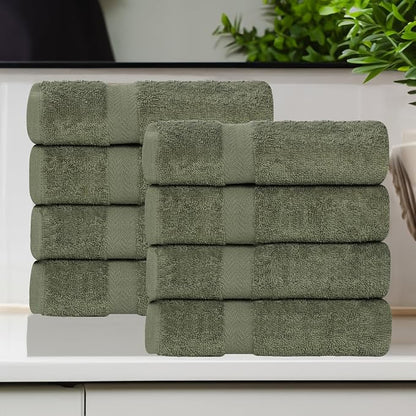 SUPERIOR 8-Piece Cotton Hand Towel Set, Small Towels for Fast Dry, Home Essentials, Bathroom Decor, Face, Body, Spa, Resort, Gym, Lightweight, Soft, House Accessories, Franklin Collection, Green
