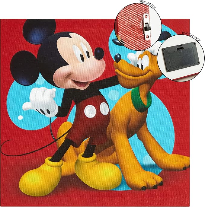 Idea Nuova Disney Mickey Mouse 4 Pack Canvas LED Wall Art Set,Childrens Wall Hanging Décor,Each Piece 11"x11"