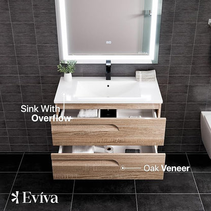 Eviva Joy 36 in. Maple Wall MountSingle Sink Bath Vanity with Porcelain Top and Integrated Sink