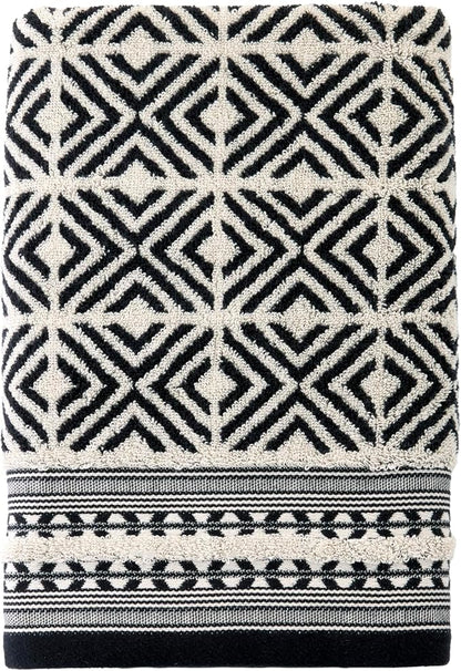 SKL Home Diamond Grid Bath Towel, Premium 100% Cotton, Black | 600 GSM weight. Spa-level quality. Soft & absorbent. Reversible jacquard pattern for 2-looks-in-1.