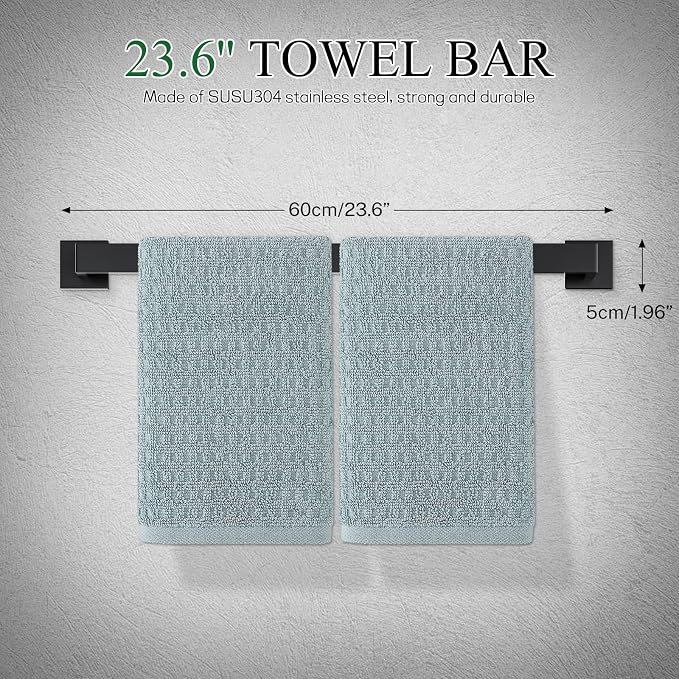 Matte Black Bathroom Hardware Accessories Set 10-Pieces Black Towel Bar Set Stainless Steel Towel Holder Set 23.6 Inch Towel Bar,Towel Racks Set for Bathroom Wall Mounted