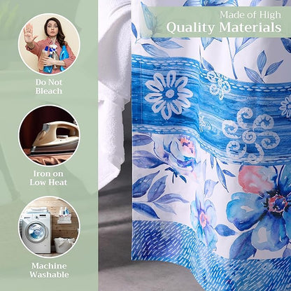 Maison d' Hermine Shower Curtain 100% Cotton One Panel 70"x72" Washable Fabric Shower Curtains for Bathroom, Easy Hanging with 12 Button Holes - Home Hotel Spa Easter Gifts (Summer Blues)