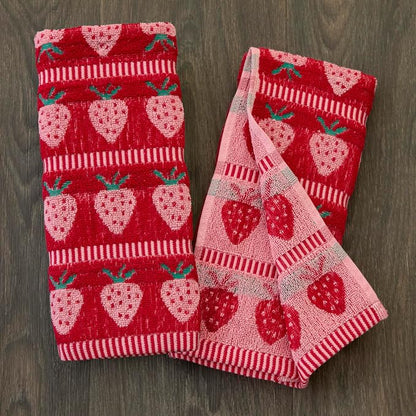 SKL Home Strawberry Jacquard Hand Towel Set-2pc, 100% Cotton, Red | Plush & absorbent terry. For use in the bathroom, kitchen or bar. Great for spring, summer & year-round décor.