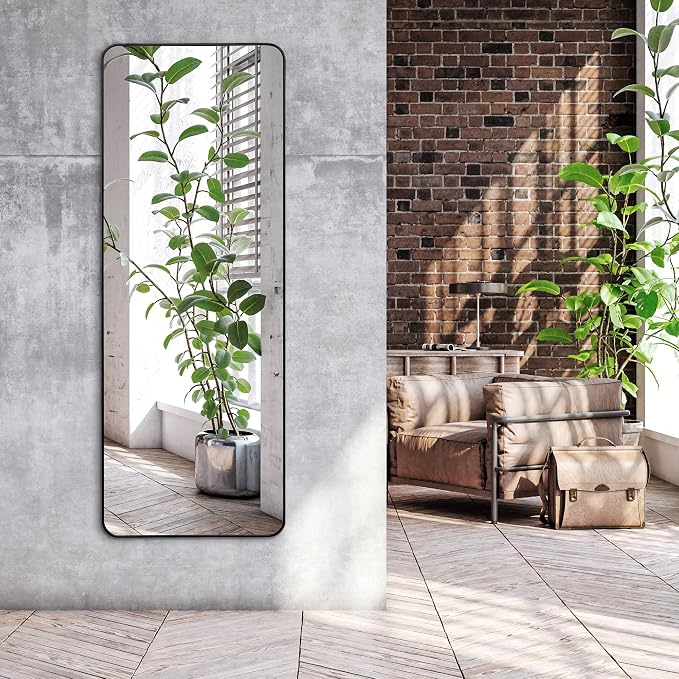 Americanflat 21x58 Full Length Mirror with Stand - Standing Mirrors with Durable Frame - Modern Mirror for Bathroom, Bedroom, Living Room - Mirrors for Wall Display and Home Decor - Black