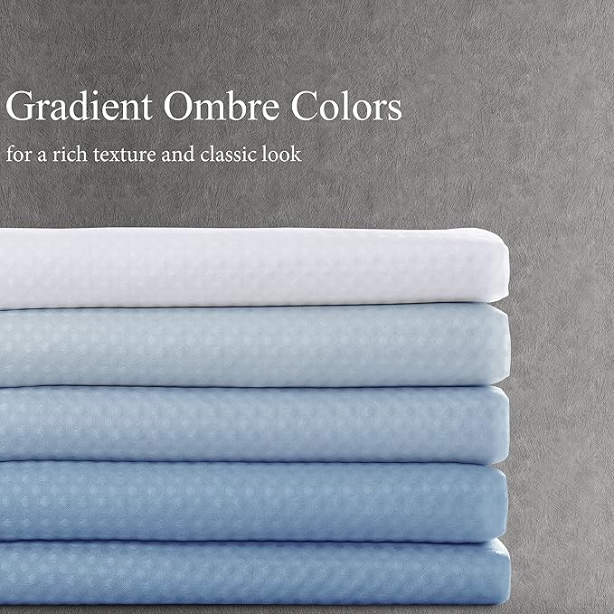 Shower Curtain 72 inches Long 6FT for Bathroom 1 Panel Blue Grey | Ombre Waffle, Shower Curtains with Hook, Water Repellent, Boho Farmhouse, Simple Modern Bath Decor, 72x72