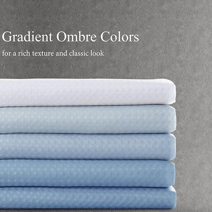 Shower Curtain 72 inches Long 6FT for Bathroom 1 Panel Blue Grey | Ombre Waffle, Shower Curtains with Hook, Water Repellent, Boho Farmhouse, Simple Modern Bath Decor, 72x72