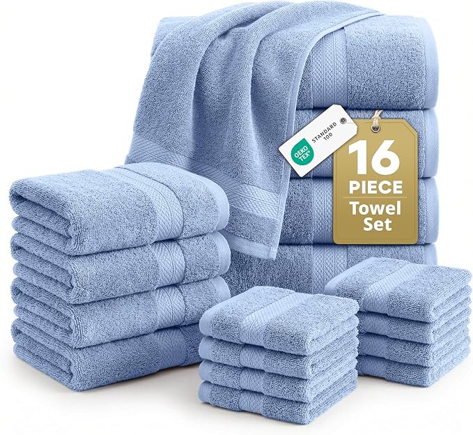 LANE LINEN Towel Set for Bathroom Soft Absorbent Quick Dry - Allure | Cotton Towels For Bathroom - Coordinated Colors, OEKO-TEX Certified, Ring-Spun Durability