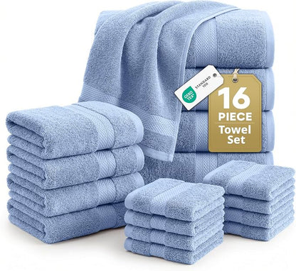 LANE LINEN Towel Set for Bathroom Soft Absorbent Quick Dry - Allure | Cotton Towels For Bathroom - Coordinated Colors, OEKO-TEX Certified, Ring-Spun Durability