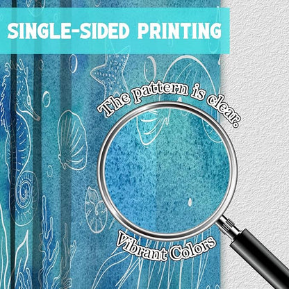 Blue Coastal Seashell Starfish Seahorse Shower Curtain Set 72x72 Inches | Seashell Starfish Seahorse Coastal Print, Coastal Beach Home Guest Housewarming Ocean Lover Bath Decor, With Fabric Hooks