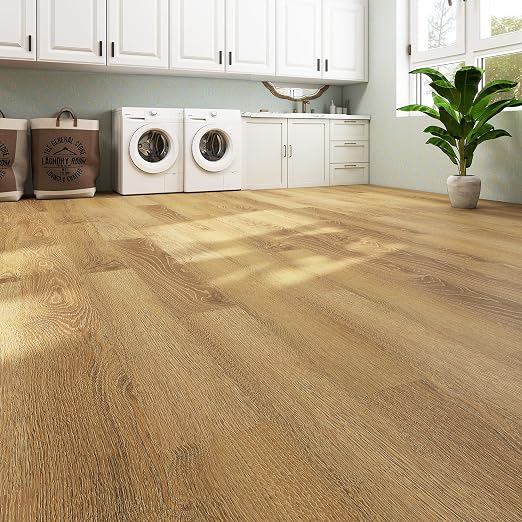MULGREAT Peel and Stick Floor Tile, 54 Sq.Ft Waterproof Vinyl Flooring, 36 Pieces Wood-Look Self Adhesive Luxury Vinyl Plank Flooring for DIY Bathroom Laundry Bedroom RV Kitchen (Honey Oak)