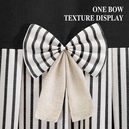 Farmhouse Shower Curtain Linen Bow Pleated Black Stripe 72"W x 96"L | Farmhouse Style, Chic Bow, Striped, Linen Fabric, Rustic, Country, Natural Look, Washable, for Bathroom Bathtub