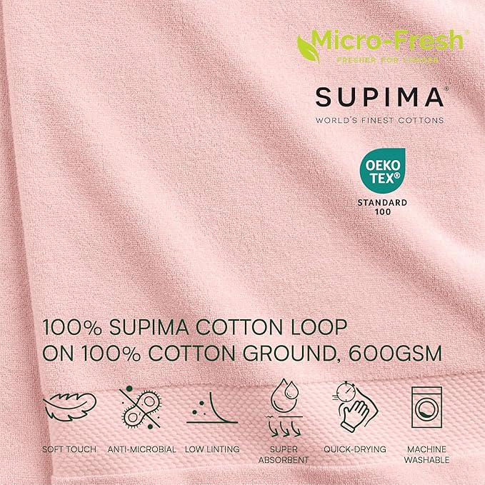 Lacoste Heritage 100% Supima Cotton Tub Mat, Light Pink, 21" x 31" – Highly Absorbent & Quick Drying, Premium Super Soft Bath Towel, Bathroom Essential, Gift for All Occasions, Machine Washable