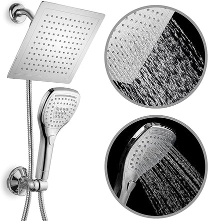 Dream Spa Ultra-Luxury 9" Rainfall Shower Head/Handheld Combo. Convenient Push-Button Flow Control Button for easy one-handed operation. Switch flow settings with the same hand! Premium Chrome | Enjoy Extra-wide Flow Coverage and Convenient Push-button...