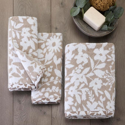 SKL Home Bedford Floral Bath Towel, Premium 100% Cotton, Tan | 600 GSM weight. Spa-level quality. Soft, & absorbent, reversible jacquard.