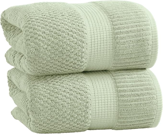 2 Pack Oversized Bath Towels 100% Cotton | Sage Towels | Oeko‑TEX Standard 100 | Soft & Absorbent, Quick‑Dry | Trinity Collection - Sage Green
